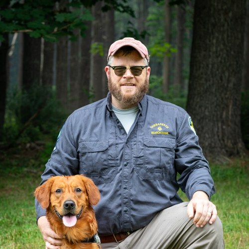 Nathan Robb with his search dog Seagram
