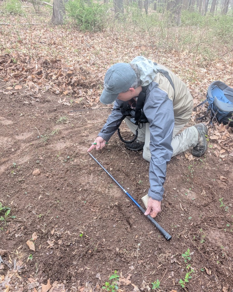 Investigating a ground clue during a land search exercise